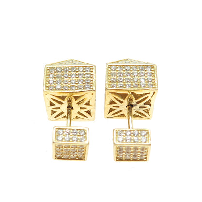 925 Sterling Silver Gold Plated Round-Cut C Z Pyramid Earrings