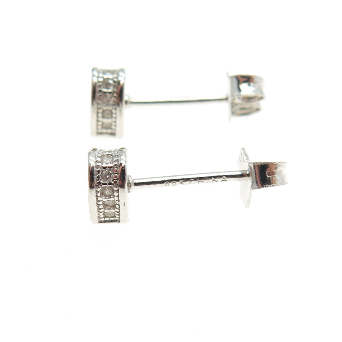 925 Sterling Silver Round-Cut C Z Sparkle Heart Stud Earrings