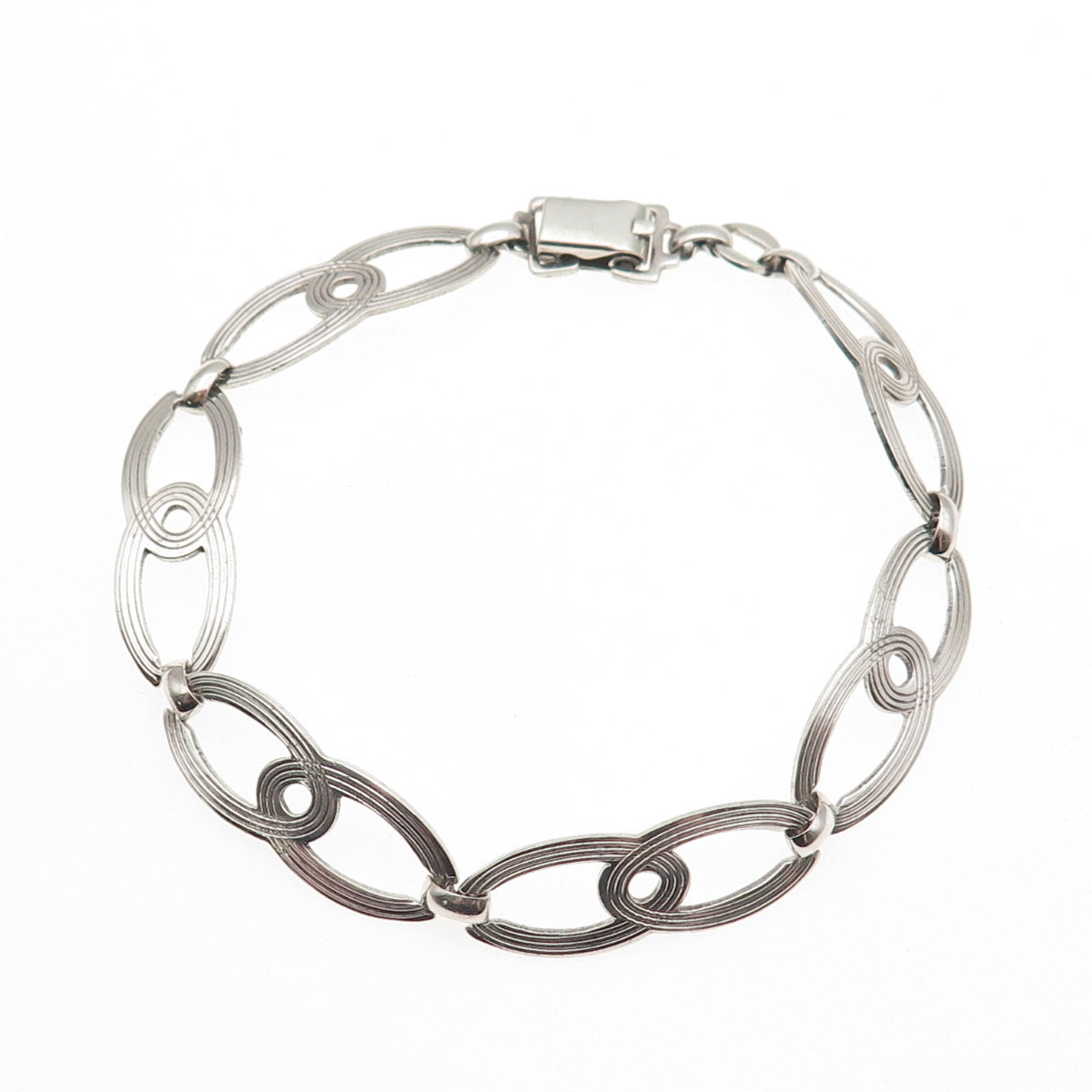 W.E. Richards Sterling Silver Antique Art Deco Interlocked Link Bracelet 7.5"