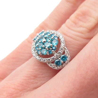 925 Sterling Silver Round-Cut Blue & White C Z Ring Size 5