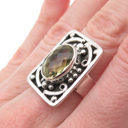 Sajen 925 Sterling Silver Vintage Real Lemon Quartz Oxidized Ring Size 6.25