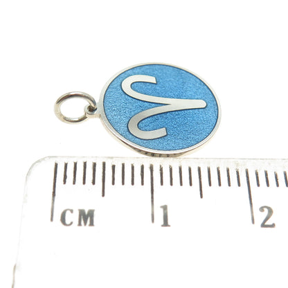 925 Sterling Silver Blue Enamel Aries Zodiac Sign Round Minimalist Charm Pendant