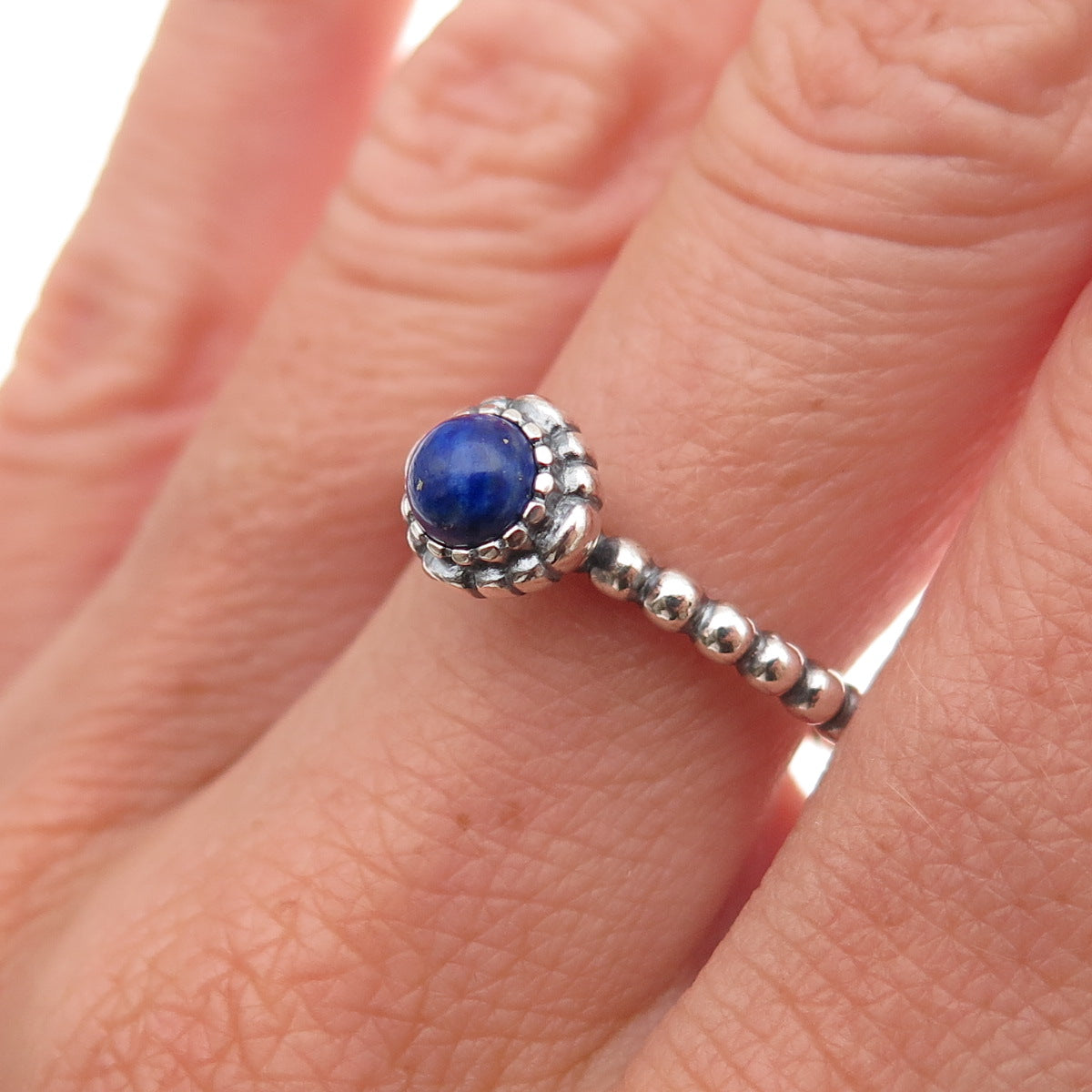Pandora 925 Sterling Silver Real Lapis September Birthstone Ring Size 7.5