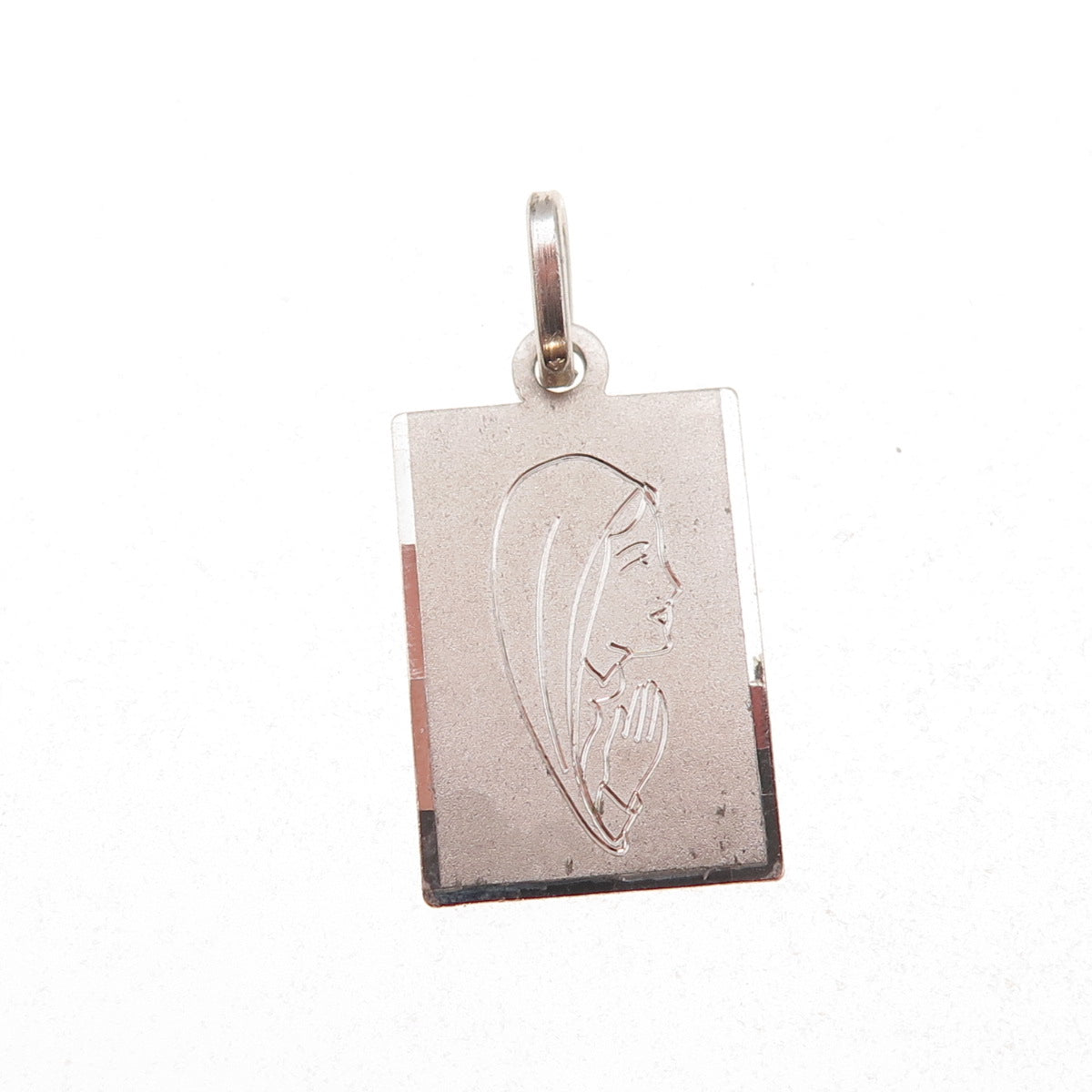 800 Silver Vintage Italy Engraved St. Mary Religious Charm Pendant