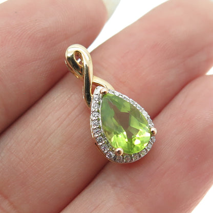 SAI 925 Sterling Silver 2-Tone Real White Topaz & Peridot Gemstone Pendant