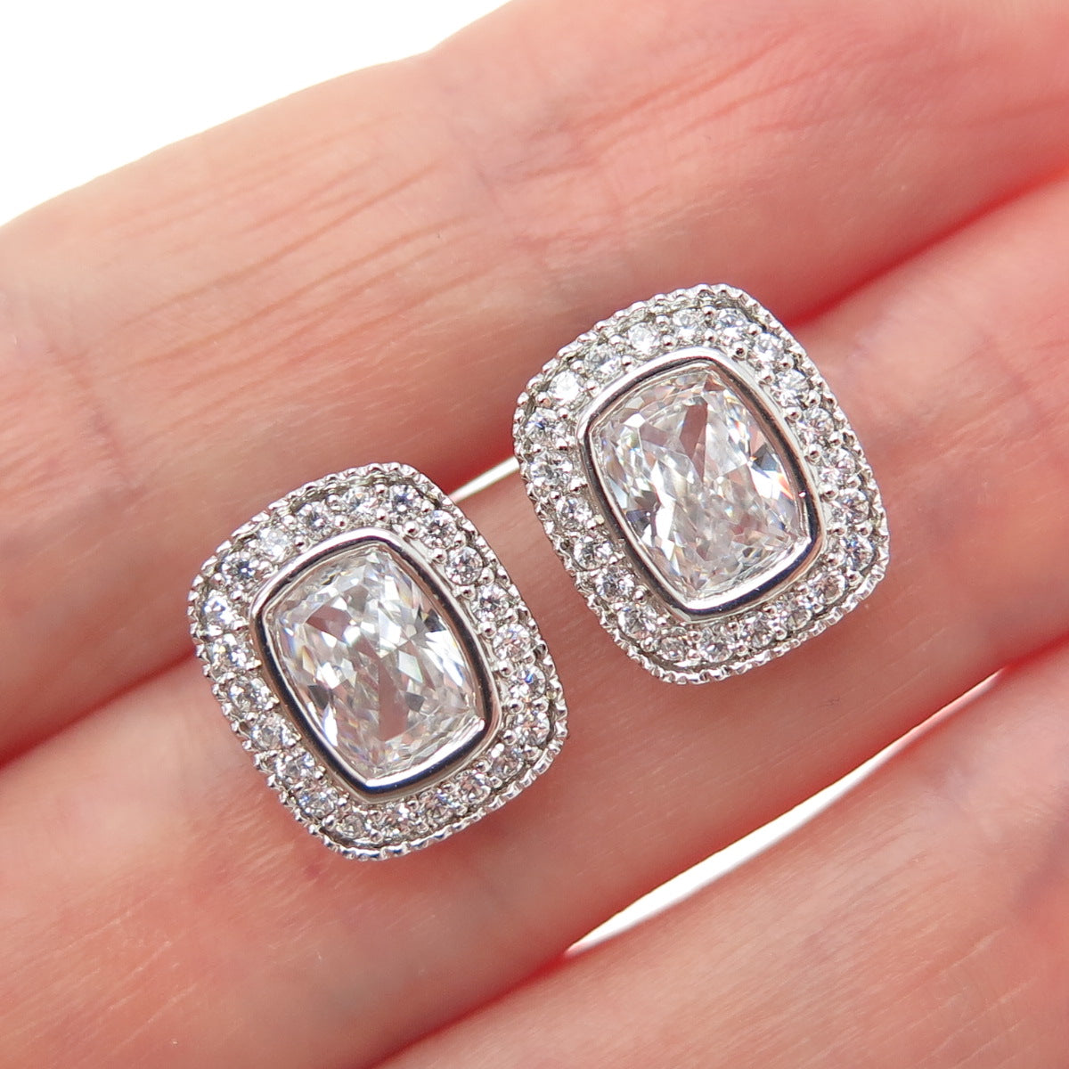 925 Sterling Silver Radiant & Round-Cut C Z Sparkle Earrings