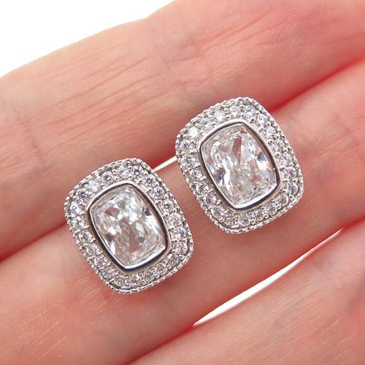 925 Sterling Silver Radiant & Round-Cut C Z Sparkle Earrings