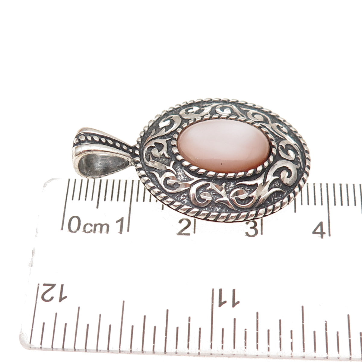 Carolyn Pollack 925 Sterling Silver Vintage Real MOP Floral Oxidized Pendant