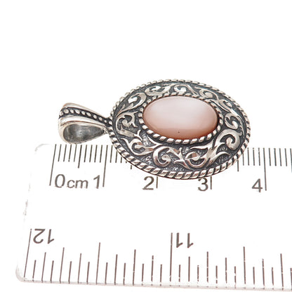 Carolyn Pollack 925 Sterling Silver Vintage Real MOP Floral Oxidized Pendant
