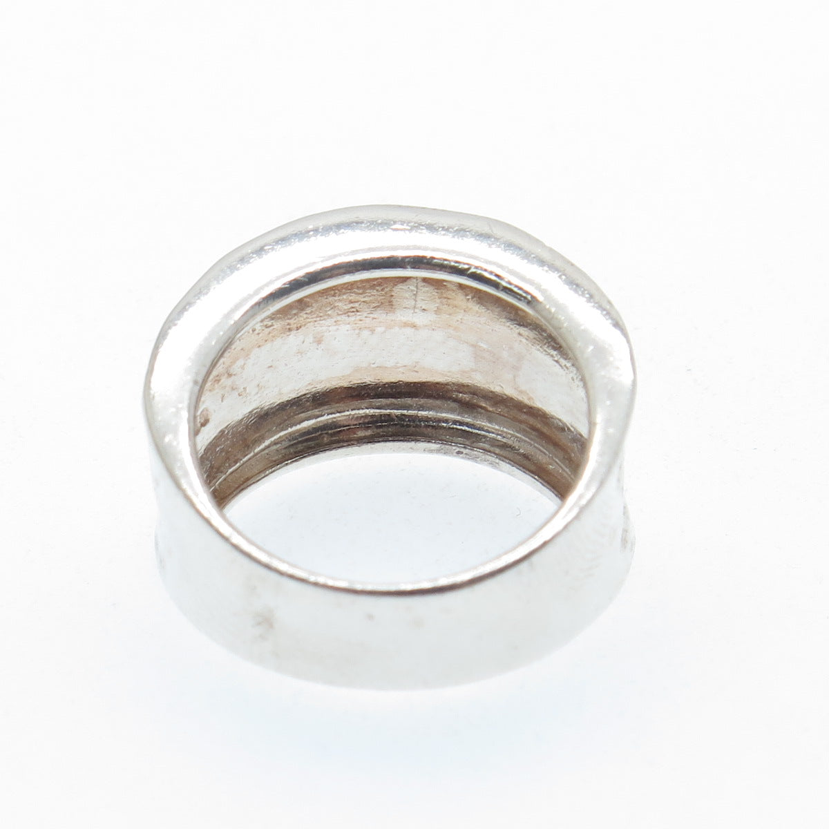 925 Sterling Silver Vintage Modernist Hammered Finish Ring Size 6