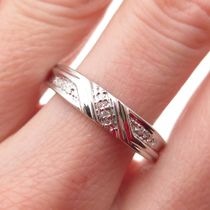 925 Sterling Silver Real Round-Cut Diamond Band Ring Size 10.25