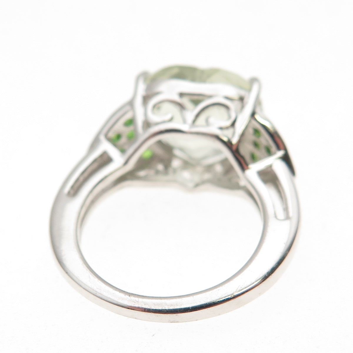 925 Sterling Real Green Amethyst & Chrome Diopside Heart Ring Size 5