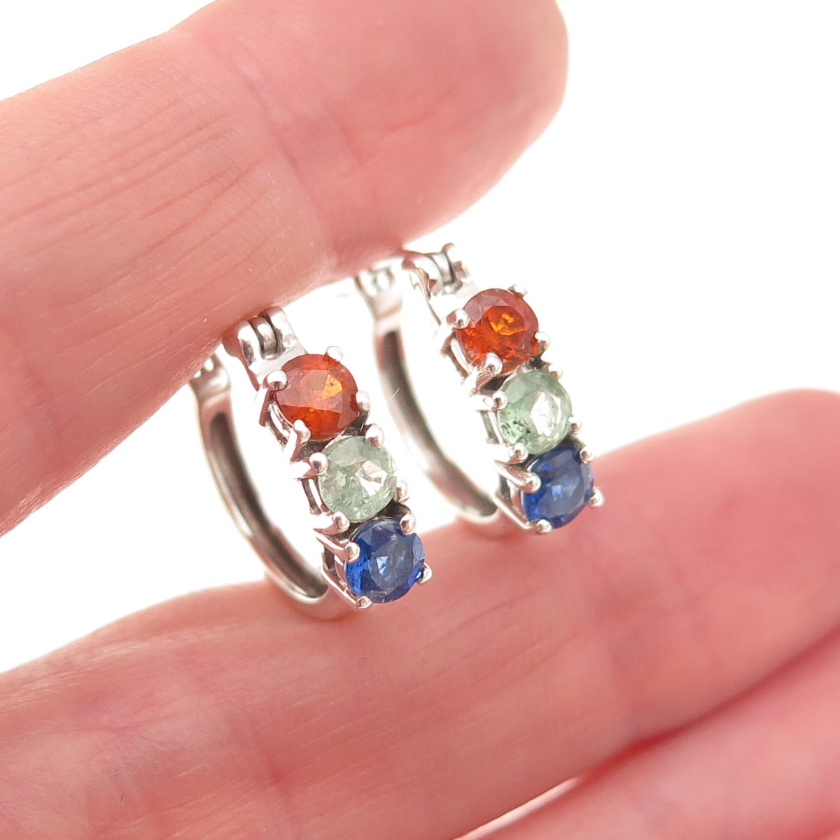 D'Joy 925 Sterling Silver Real Multi-Color Sapphire Hoop Earrings