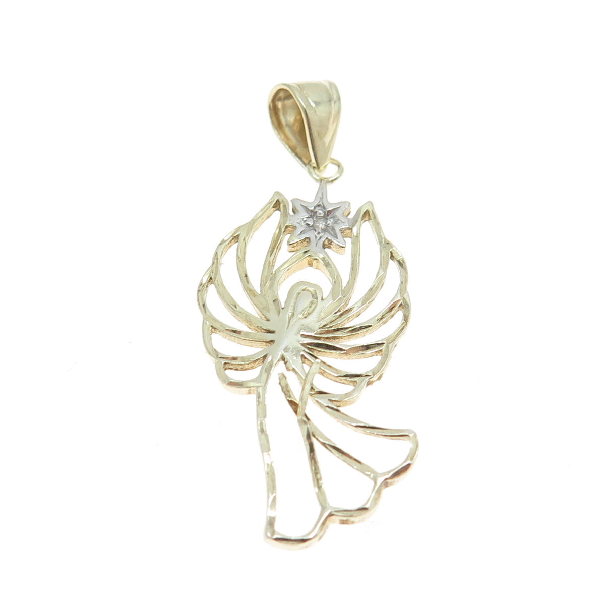 MICHAEL ANTHONY Sterling Silver Gold Plated Real Round-Cut Diamond Angel Pendant