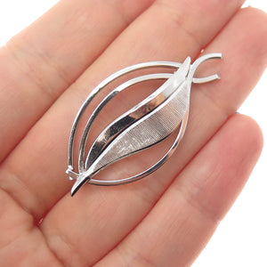 TRU-KAY 925 Sterling Silver Vintage Modernist Floral Leaf Pin Brooch