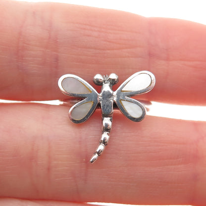 925 Sterling Silver Vintage Real MOP Dragonfly Ring Size 5.5