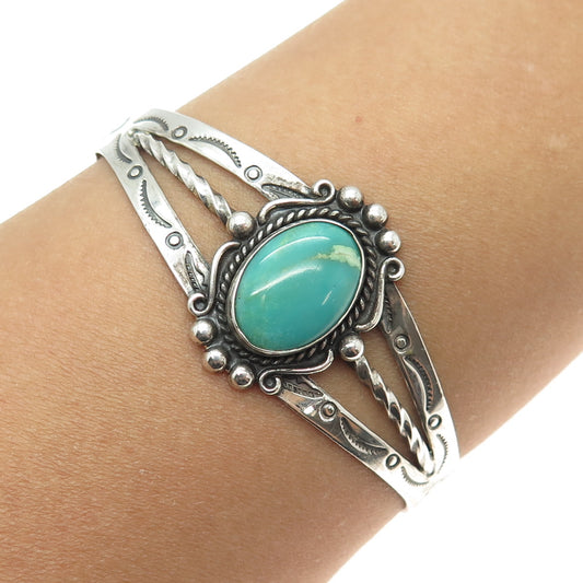 BELL TRADING POST Old Pawn Sterling Kingman Turquoise Adjustable Bracelet 6.5"