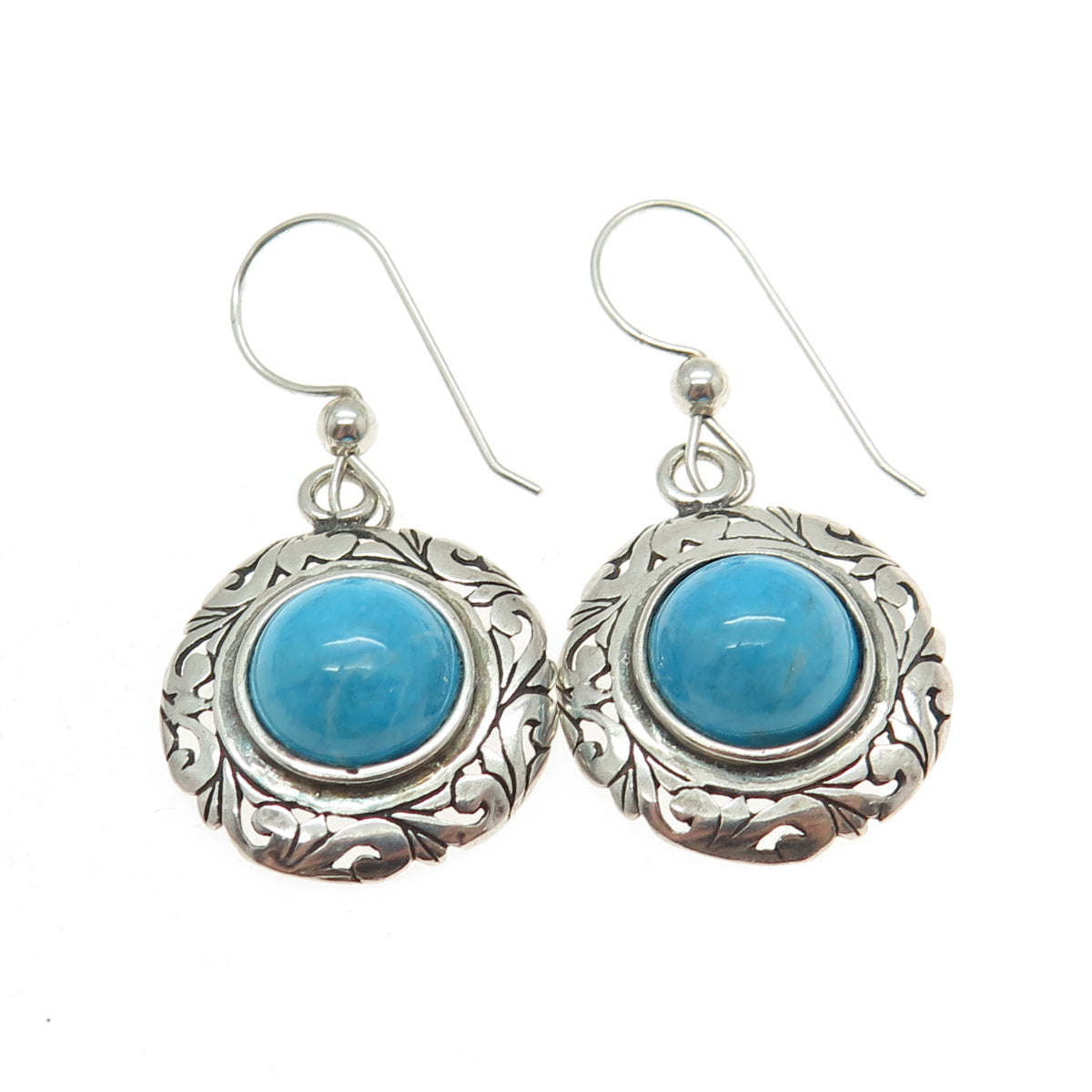 JEZLAINE 9925 Sterling Silver Vintage Mexico Real Turquoise Gem Ethnic Earrings