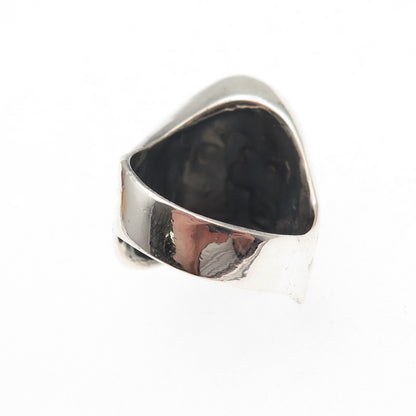925 Sterling Silver Vintage Modernist Ribbed Oxidized Ring Size 9.25