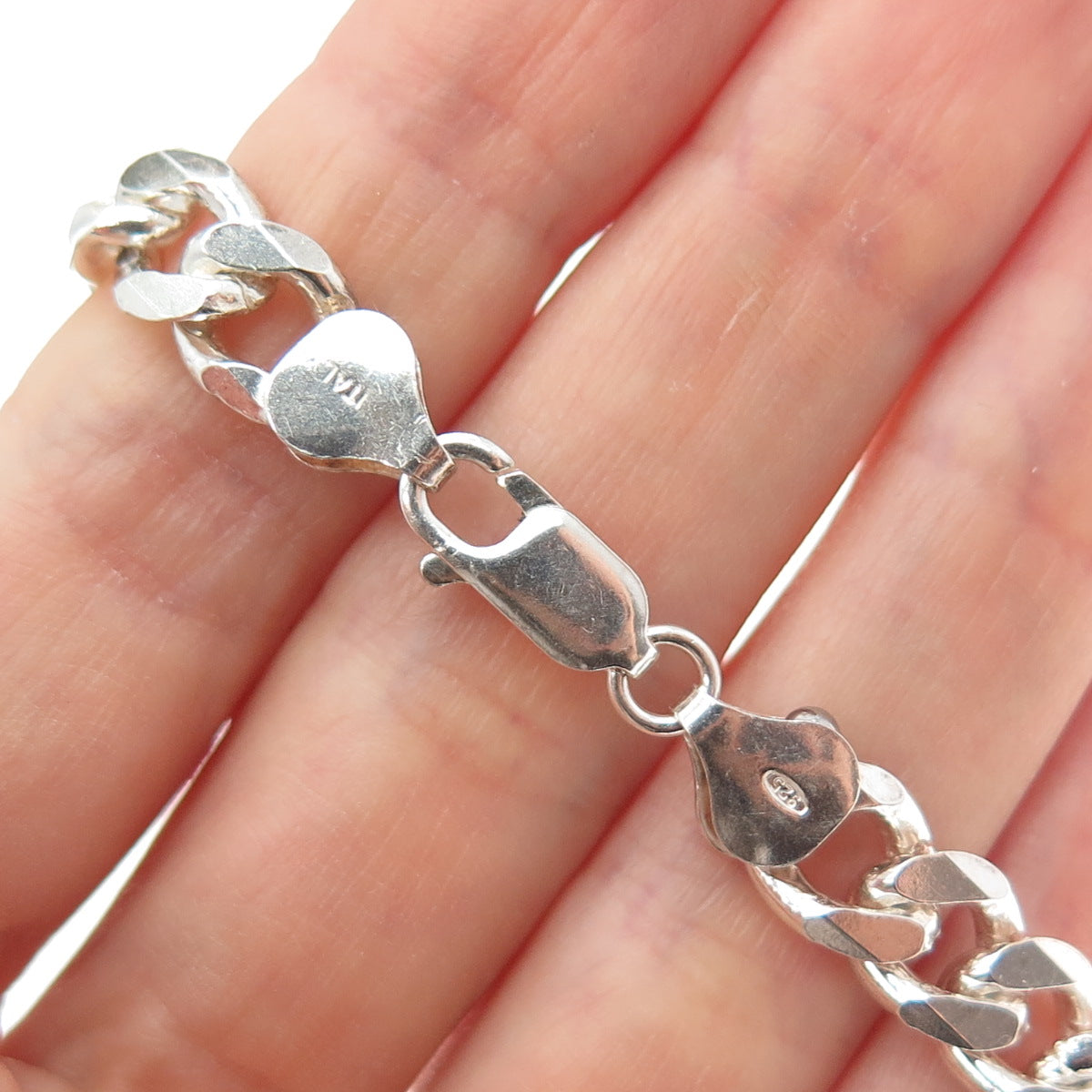 925 Sterling Silver Vintage Italy Curb Link Bracelet 8.5"
