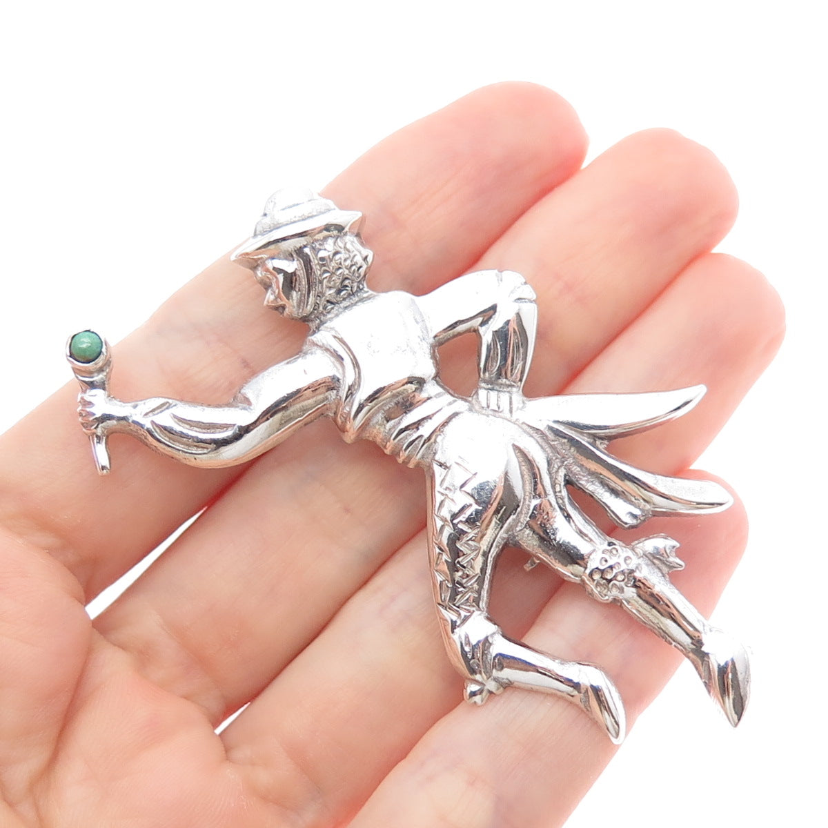 925 Sterling Silver Vintage Mexico Real Turquoise Dancer Pin Brooch