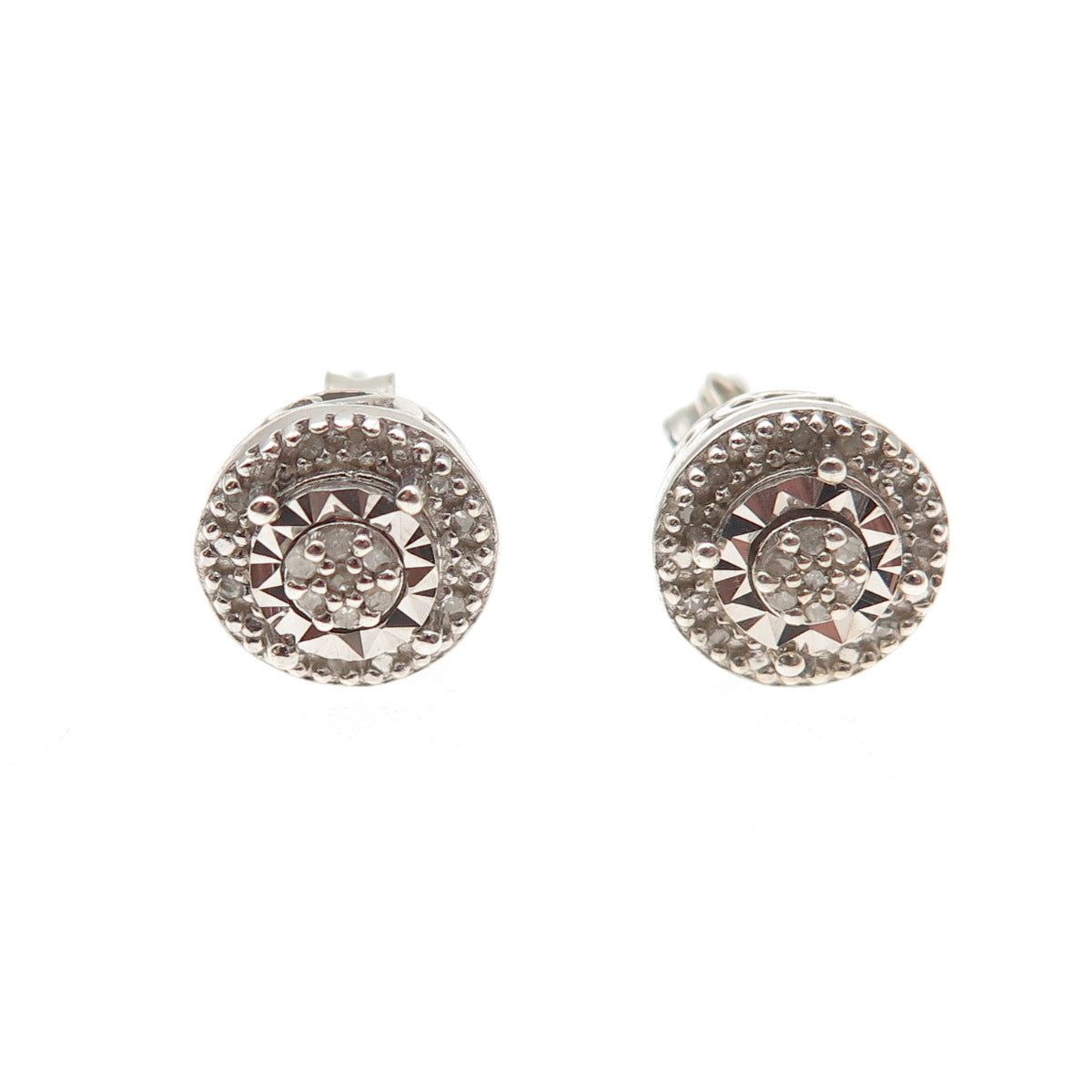 Sun 925 Sterling Silver Real Round-Cut Diamond Stud Earrings
