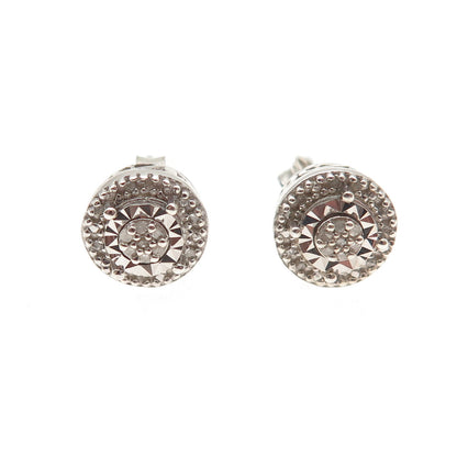 Sun 925 Sterling Silver Real Round-Cut Diamond Stud Earrings