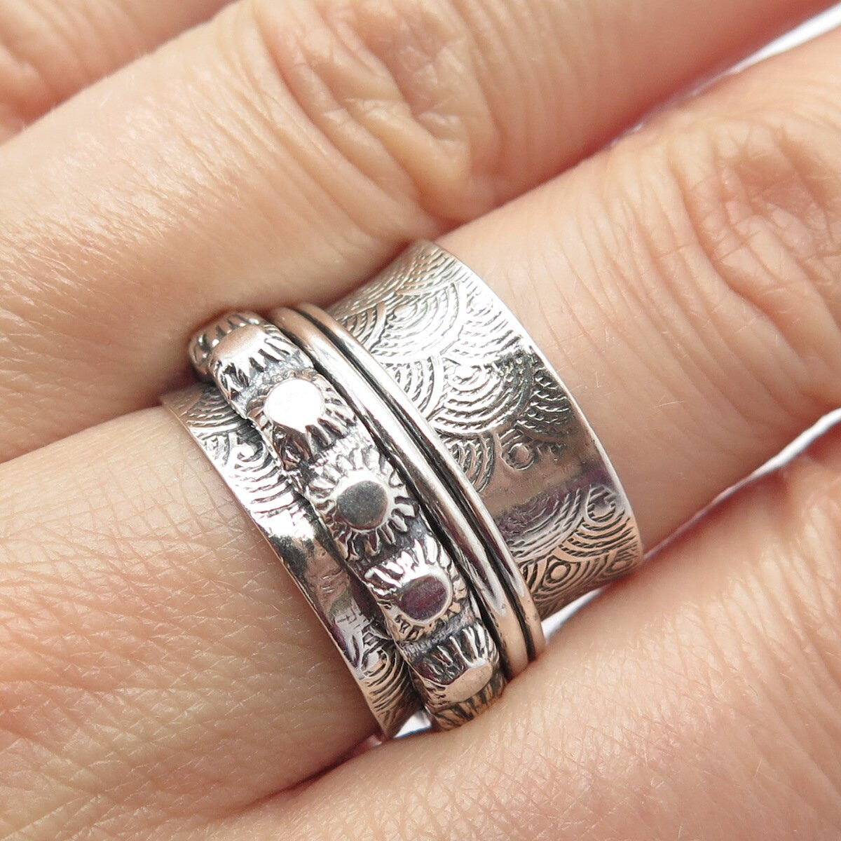 925 Sterling Silver Vintage Cannetille Wide Band Ring Size 7.5