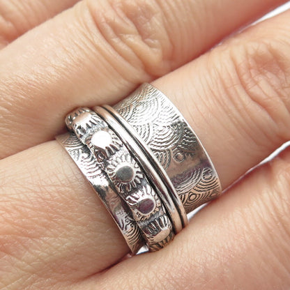 925 Sterling Silver Vintage Cannetille Wide Band Ring Size 7.5