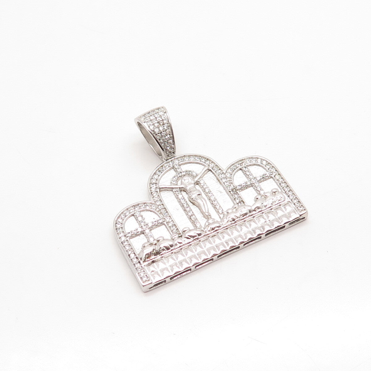 925 Sterling Silver Pave C Z Religious Theme Pendant