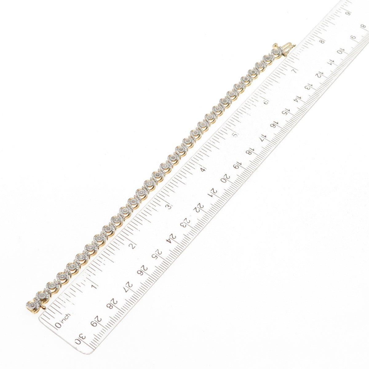 925 Sterling Silver Gold Plated Real Diamond Swirl Tennis Link Bracelet 7.25"