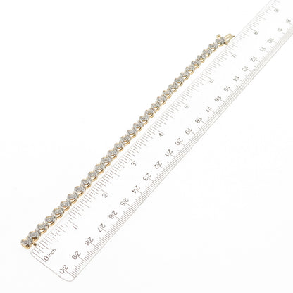 925 Sterling Silver Gold Plated Real Diamond Swirl Tennis Link Bracelet 7.25"