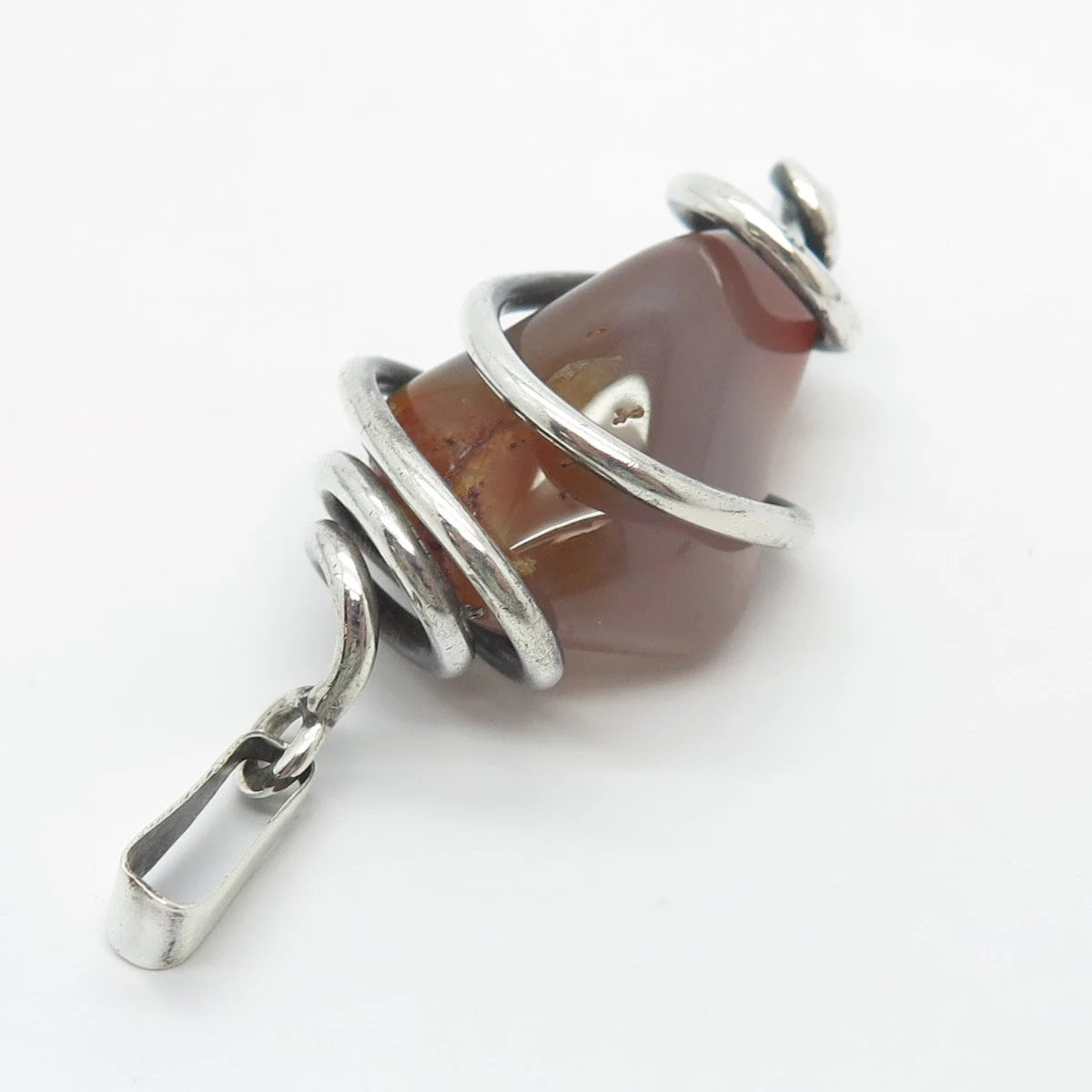 925 Sterling Silver Vintage Real Agate Gem Amulet Pendant