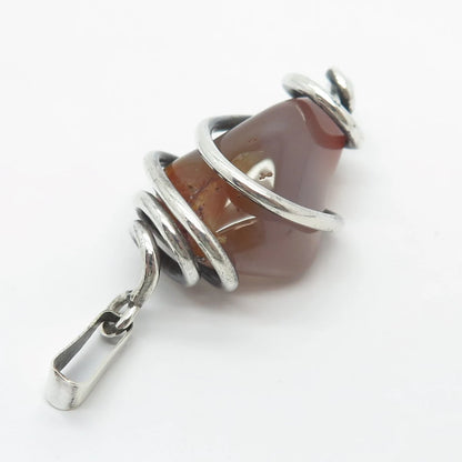 925 Sterling Silver Vintage Real Agate Gem Amulet Pendant
