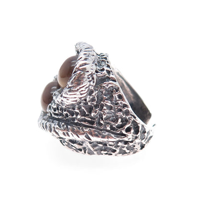 925 Sterling Silver Vintage Real Tiger Eye Modernist Adjustable Ring Size 6.25
