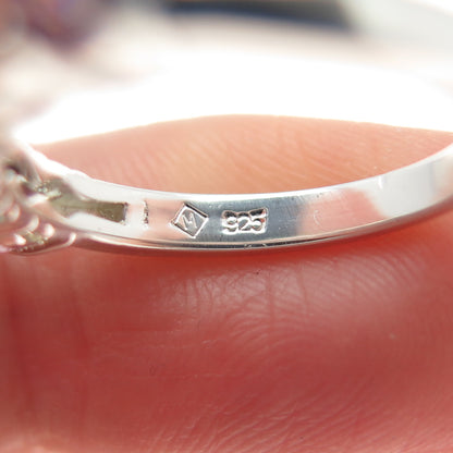 925 Sterling Silver Round-Cut Pink C Z Half Eternity Band Ring Size 5