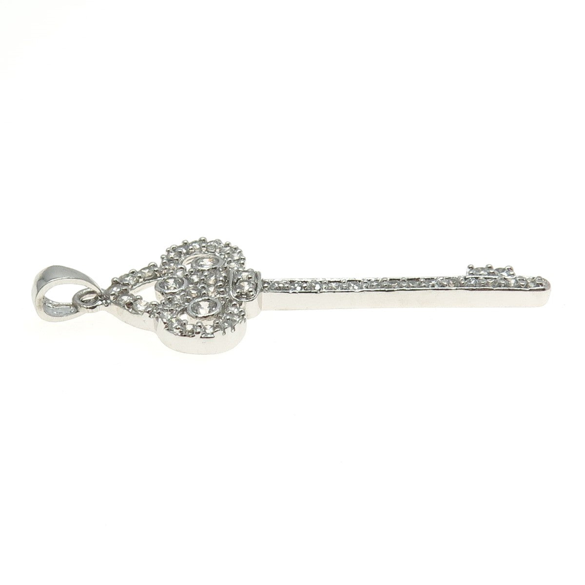 925 Sterling Silver Pave Round-Cut C Z Key Pendant