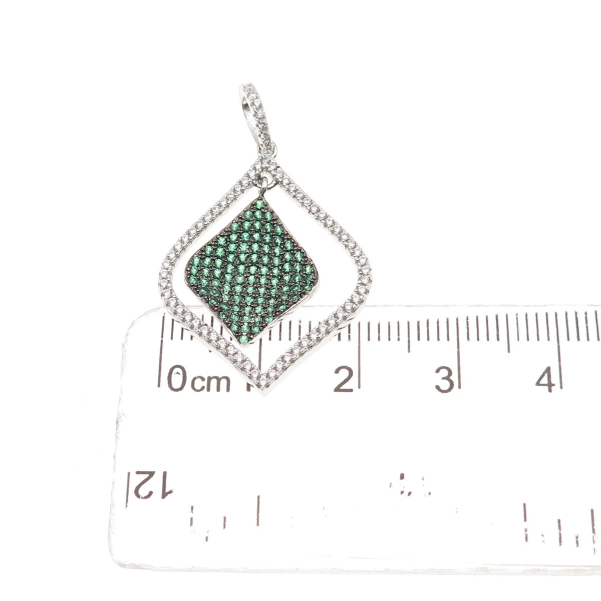 925 Sterling Silver Round-Cut Green & White C Z Petal Charm Pendant