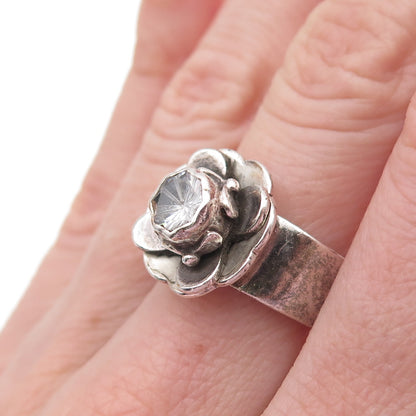 KumKum 925 Sterling Silver Vintage C Z Flower Oxidized Ring Size 7.5