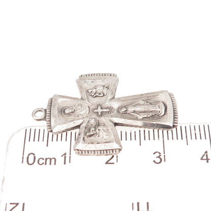 Chapel 925 Sterling Silver Antique Art Deco 4-Way Cross Catholic Charm Pendant