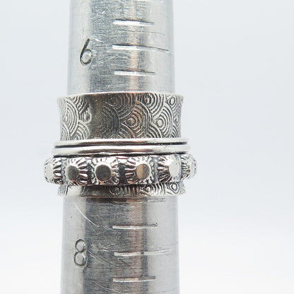 925 Sterling Silver Vintage Cannetille Wide Band Ring Size 7.5