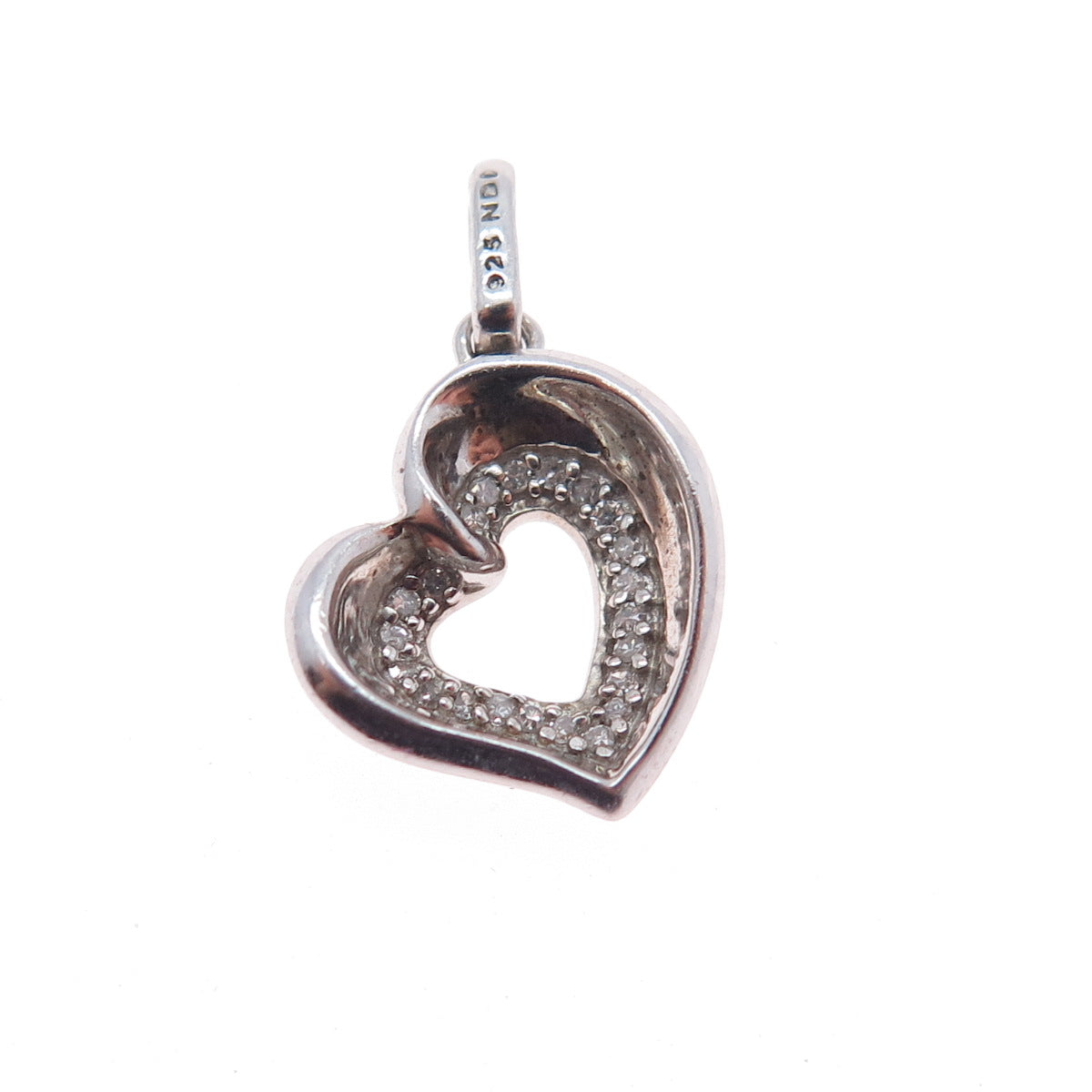 925 Sterling Silver Real Round-Cut Diamond Heart Minimalist Charm Pendant