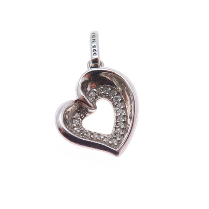 925 Sterling Silver Real Round-Cut Diamond Heart Minimalist Charm Pendant