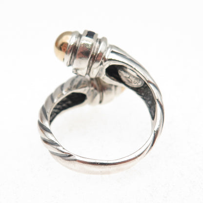 925 Sterling Silver 18K Gold Vintage Real Sapphire Adjustable Ring Size 6.5