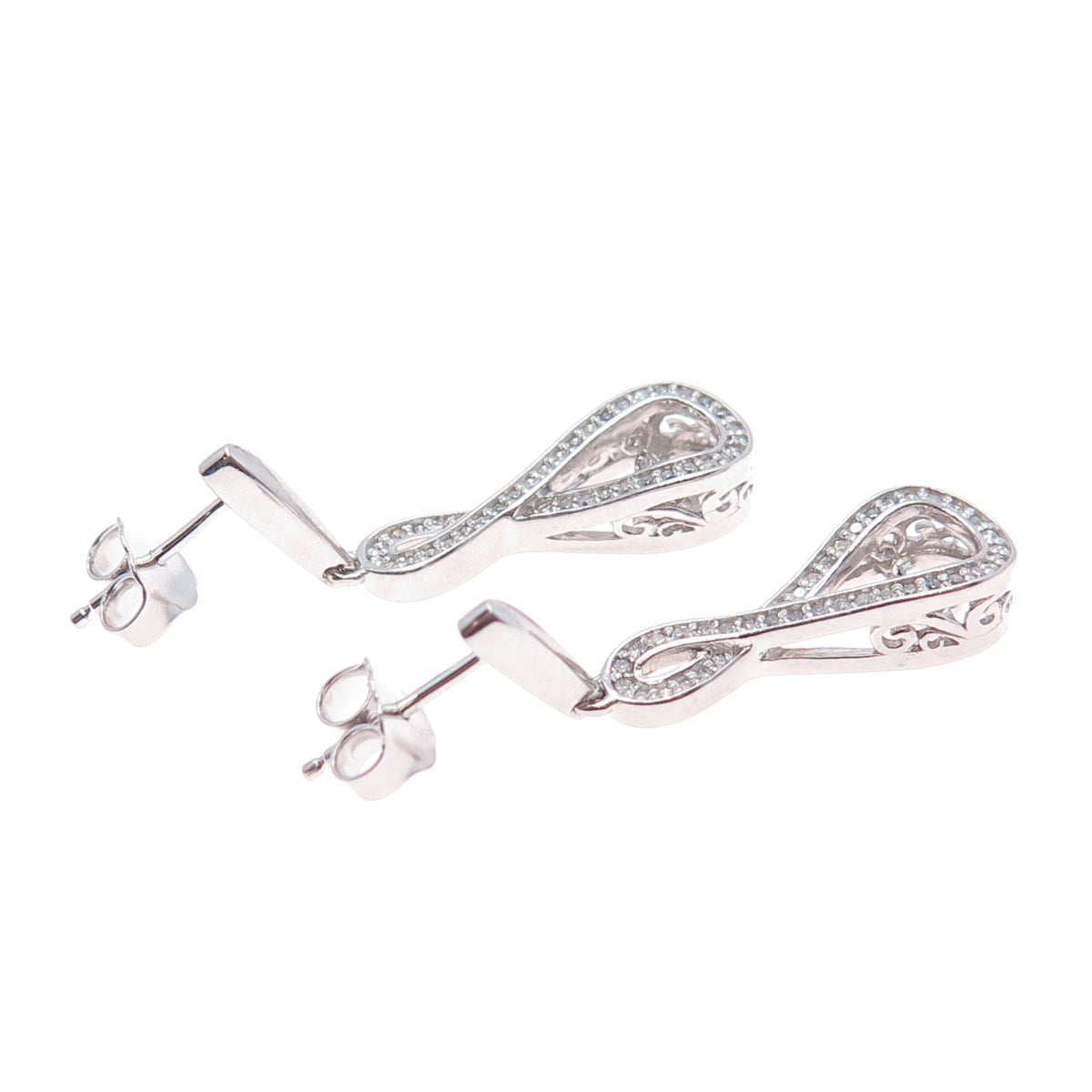 925 Sterling Silver Real Round-Cut Diamond Infinity Dangle Earrings
