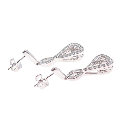 925 Sterling Silver Real Round-Cut Diamond Infinity Dangle Earrings