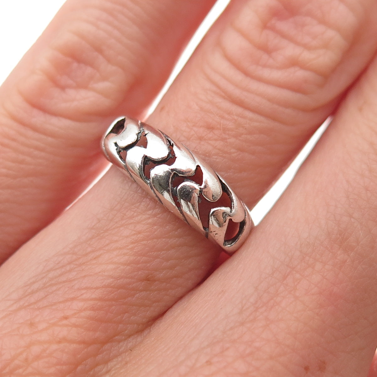 925 Sterling Silver Vintage Modernist Wavy Oxidized Ring Size 5.75