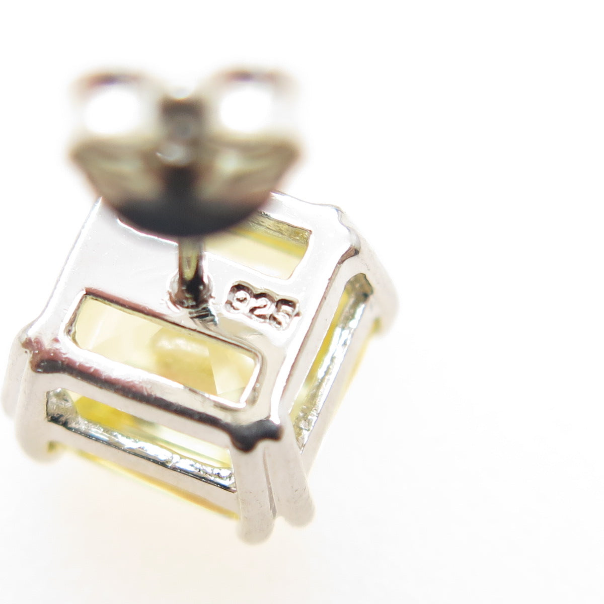 925 Sterling Silver Asscher-Cut Canary C Z Stud Earrings