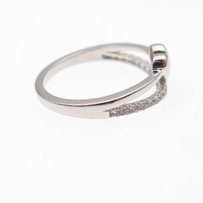 925 Sterling Silver Round-Cut C Z Heart Ring Size 7
