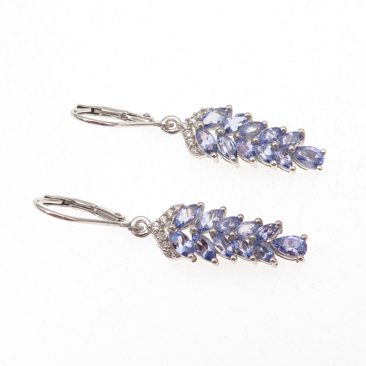 Chuck Clemency 925 Sterling Silver Real Tanzanite & White Topaz Dangle Earrings